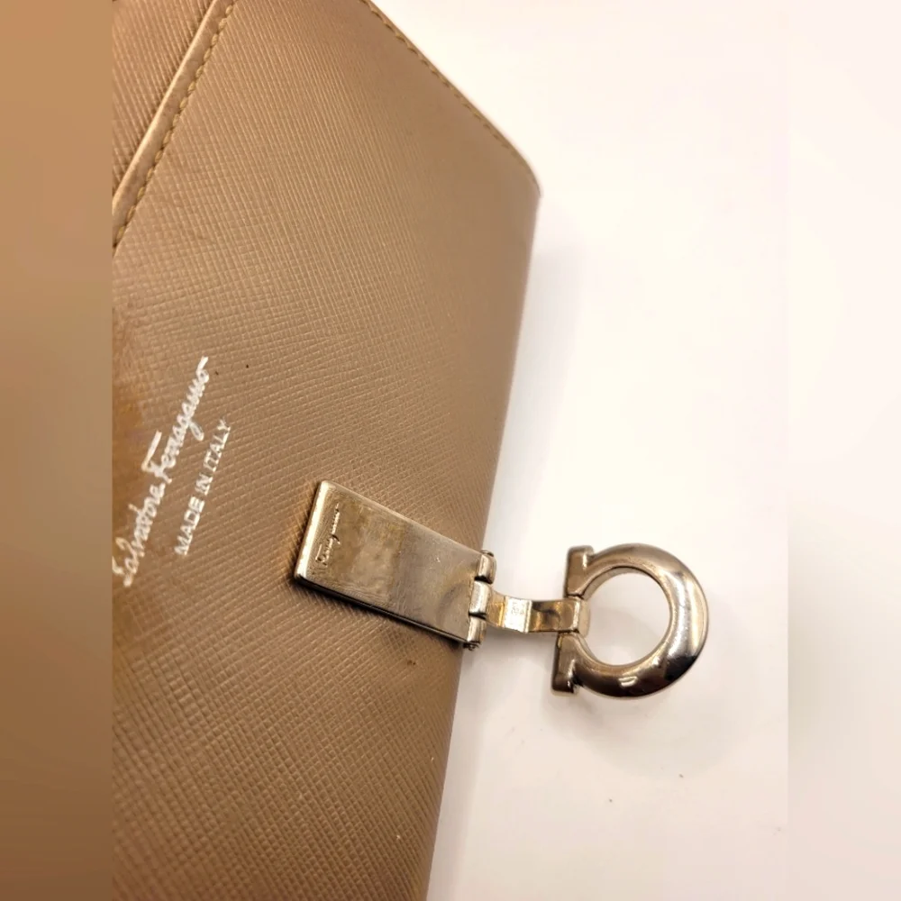 Salvatore Ferragamo Gancini Leather Long Gold Metallic Wallet